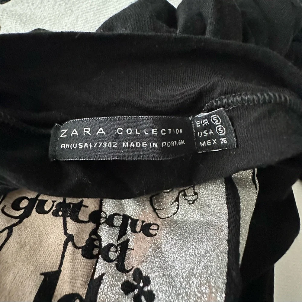 Zara Women Black and Silver Graphic Tee S - Picture 3 of 3
